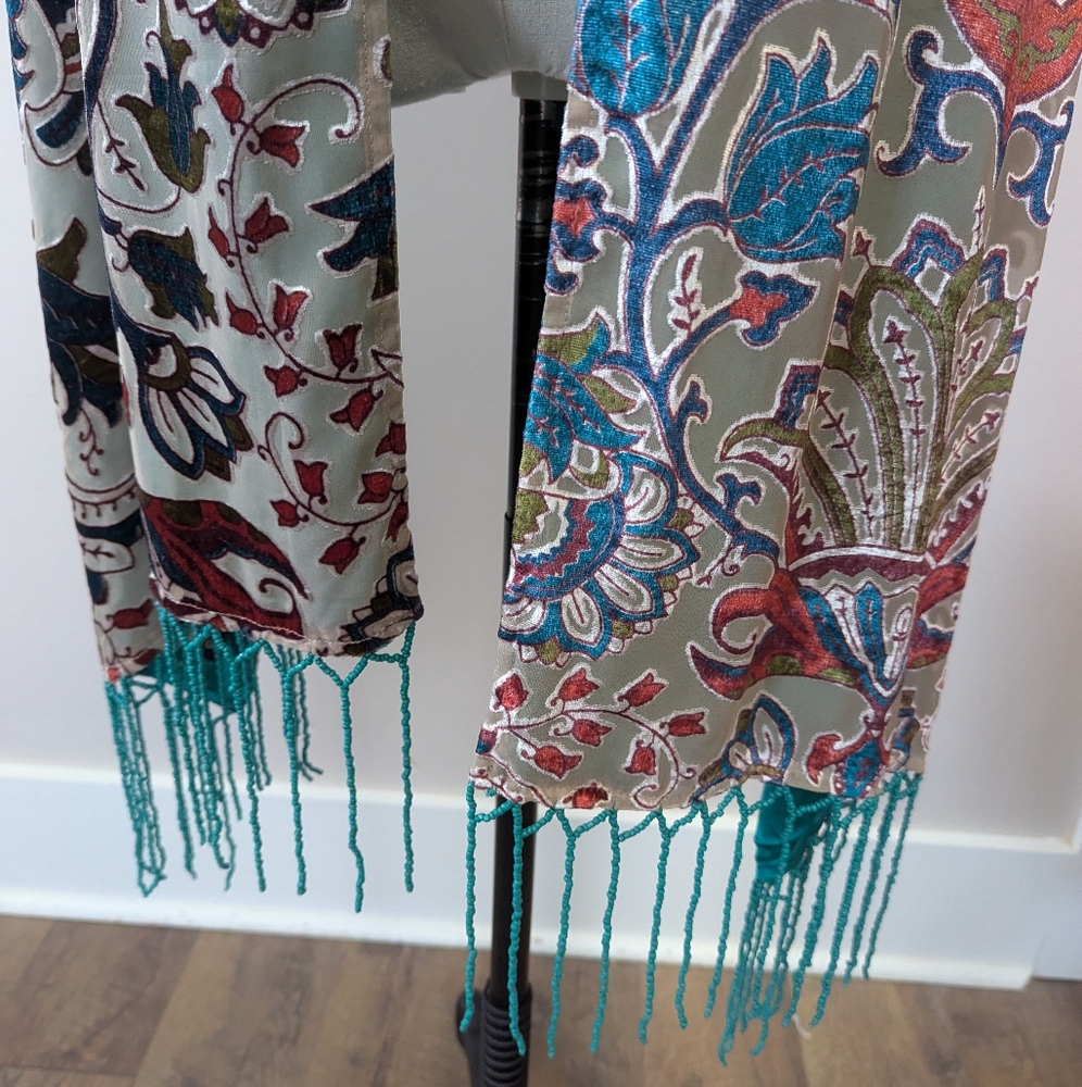 The Pyramid Collection Burnout Velvet Beaded Wrap Shawl - Picture 10 of 11